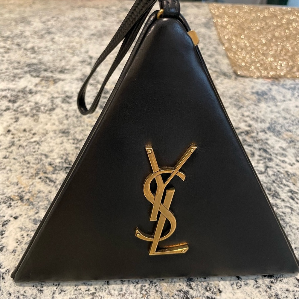 YSL Black Leather Triangle / Pyramid Handbag